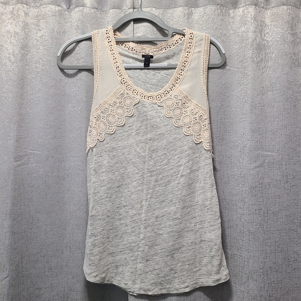 J Crew Cream Gray Crochet Accent Tank Top‎
